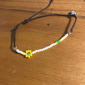 Black Beaded puravida bracelet with flower